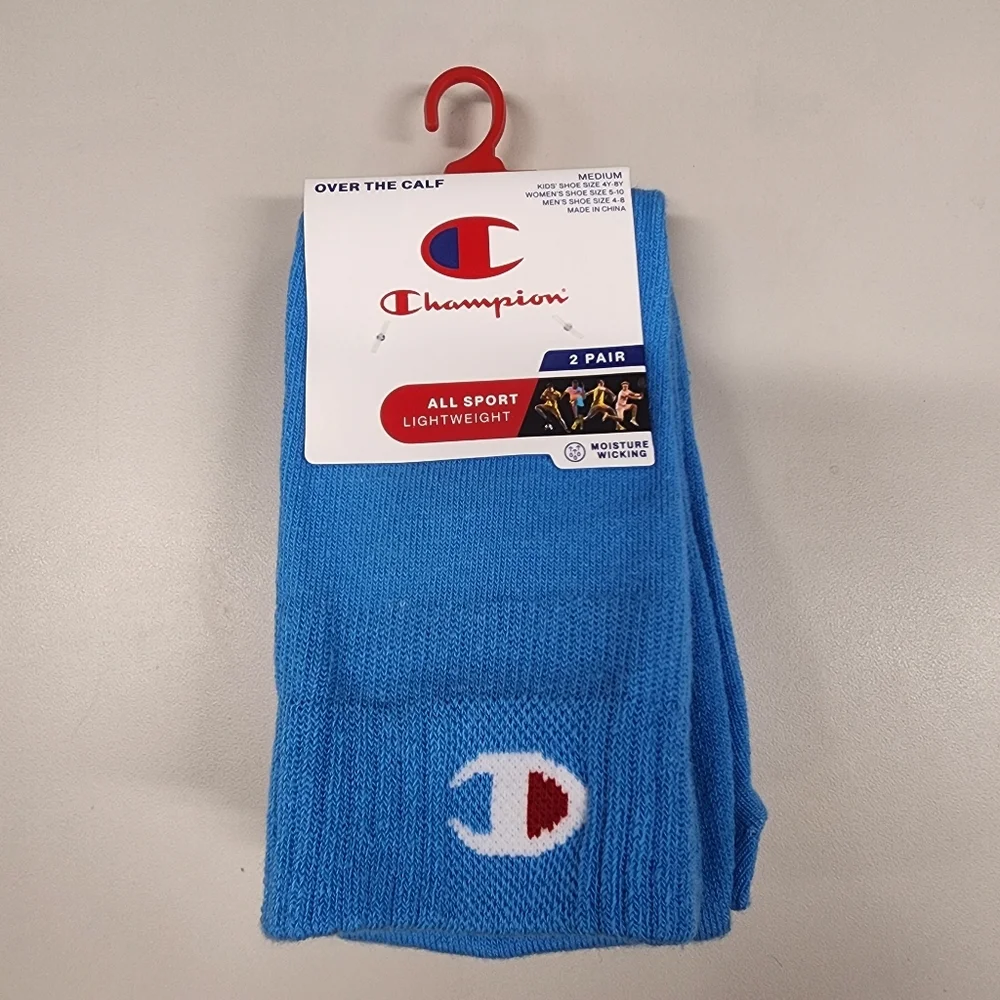 Champion All Sport Over The Calf Socks 2 Pair Blue Lightweight Moisture Wicking
